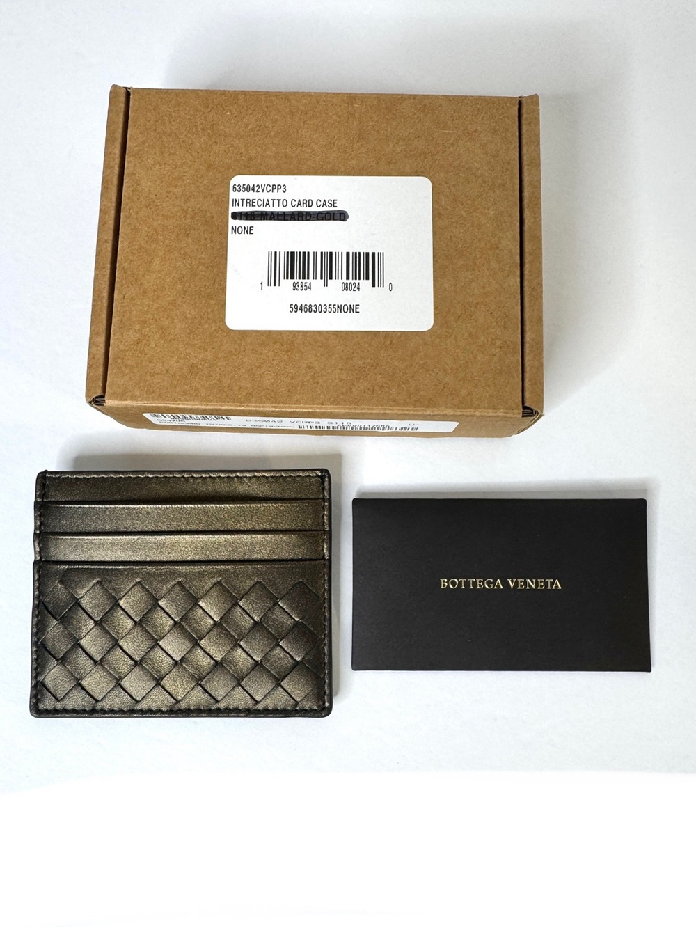 BOTTEGA VENETA Intrecciato NEW Credit Card Case Metallic Antique Gold - Picture 4 of 5